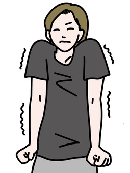 肩の漸進的筋弛緩法 女性,肩,上げる,すぼめる,プルプル,漸進的筋弛緩法,緊張,震える,拳,力むのイラスト素材