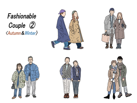 おしゃれカップルＤＦ② 恋人,カップル,夫婦,彼氏,彼女,二人,おしゃれ,かわいい,ほのぼの,ラブラブのイラスト素材