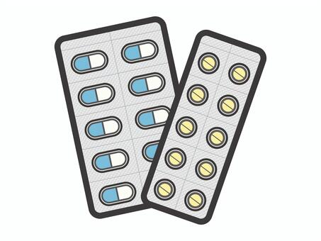 薬（錠剤カプセル・シート２枚）01-01 薬,カプセル,錠剤,ブリスターパック,ptpシート,薬局,病院,病気,治療,アイコンのイラスト素材