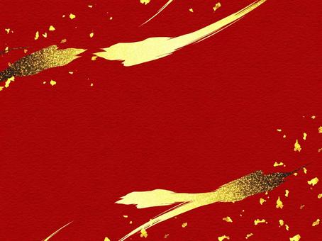 キラキラ金色の筆書きと赤い和風背景 金,金箔,筆,赤,背景,和柄,キラキラ,和風,年賀状,フレームのイラスト素材