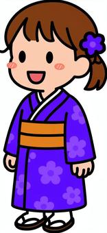 紫の着物の女の子です。 着物,シンプル,子供,七五三,お正月,日本,式典,イベント,パーティー,和装のイラスト素材
