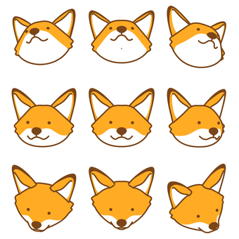 キツネの顔・角度バリエーション素材 キツネ,動物,アニマル,狐,生き物,顔,頭,向き,角度,ポーズのイラスト素材