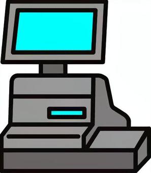グレーの会計レジです。 会計,レジ,シンプル,モニター,精算,支払い,レジ打ち,セルフ,スタッフ,カウンターのイラスト素材