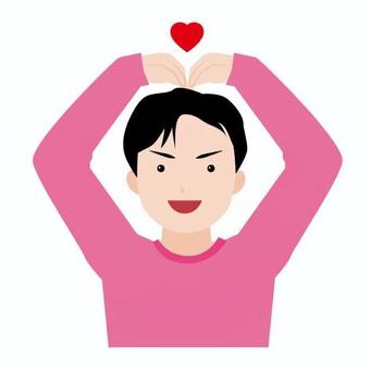 サランヘポーズ サランヘポーズ 韓国,外国,アジア圏,サランヘポーズ,ハート,両手,ピンク,笑顔,腕上げ,表情のイラスト素材