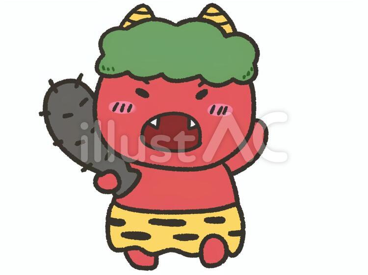 金棒を持ったかわいい赤鬼 鬼,金棒,節分のイラスト素材