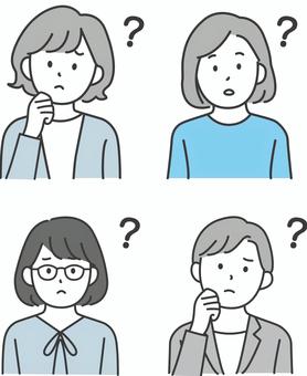 困る考える女性のイラストセット 人物,女性,悩む,困る,困った,私服,不安,心配,ストレス,迷うのイラスト素材
