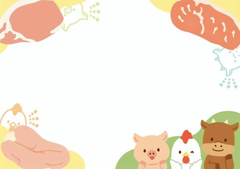 お肉と鶏・豚・牛のシンプルなフレーム フレーム,鶏,豚,牛,背景,豚肉,鶏肉,牛肉,お肉,popのイラスト素材