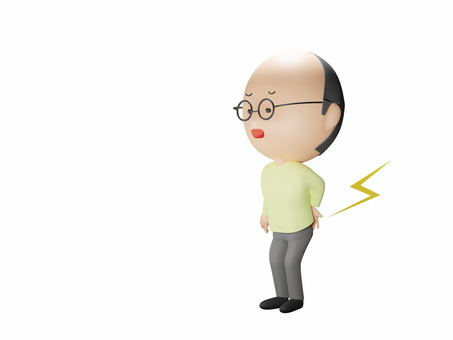 ぎっくり腰で腰痛のメガネのおじさん全身 おじさん,中年,男性,悩む,不安,腰痛,ぎっくり腰,ゆるい,顔,中年男性のイラスト素材