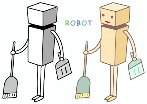 ロボットキャラクター・掃除 掃除,箒,ちりとり,掃き掃除,ロボット,擬人化,キャラクター,イラストのイラスト素材