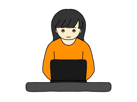 PCを操作する人1_2 女性,pc,在宅ワーク,シャツ,私服,パソコン,机,挿絵,人のイラスト素材