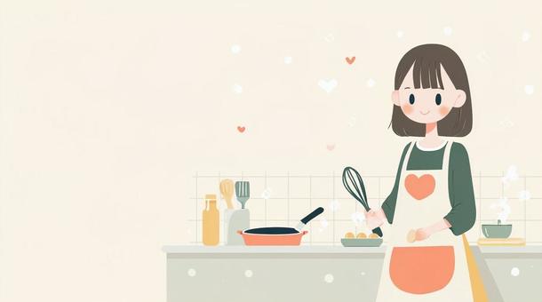 エプロンを着けた女性