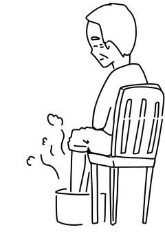 足浴をするおじいさん斜め　線画 おじいさん,高齢者,足浴,男性,椅子,リラックス,線画のイラスト素材