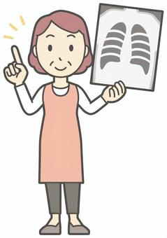  エプロンおばちゃん-010-全身 検査,おばちゃん,エプロン,お母さん,ママ,中年,おばさん,主婦,人物,かわいいのイラスト素材