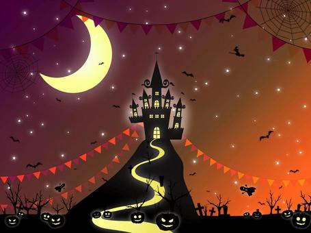 Halloween 19 night sky and castle, , JPG, PNG and AI