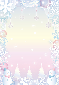 ロマンチックな雪のツリーフレーム（縦） 雪の結晶,ゆきだるま,ピンク,雪,キラキラ,冬,フレーム,かわいい,壁紙,カードのイラスト素材
