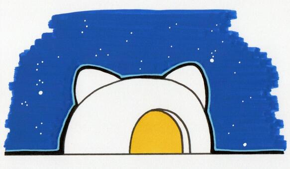 かまくら　イラスト 猫耳,かまくら,雪,青色,背景のイラスト素材