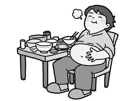たくさん食べた人【グレースケール】 たくさん食べた人【グレースケール】 大食い,食事,肥満,メタボ,暴飲暴食,食欲,男性,満腹,グレースケールのイラスト素材