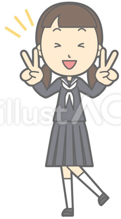 女子中生-Wピース-全身 学生服,女性,人物のイラスト素材