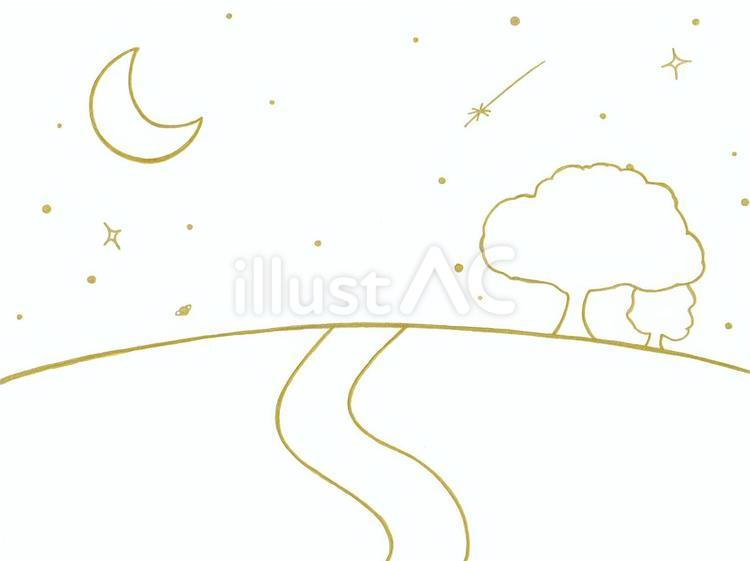 星の見える丘　ぬりえ 星空,ぬりえ,風景のイラスト素材