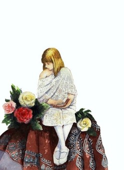 水彩畫,坐著的女孩,玫瑰花,白色背景, JPG 水彩畫,坐著的女孩,玫瑰花,白色背景, , JPG