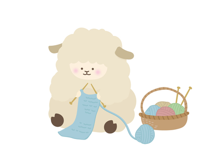 マフラーの編み物をする羊 動物,冬,羊,編み物,マフラー,毛糸,ニット,趣味,ウール,手芸のイラスト素材