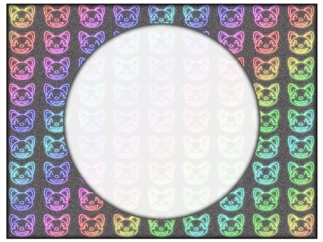 猫のフレ−ム　ネオン　グレー 猫,フレ−ム,ポストカード,メッセージカード,柄,パターン,ネオン,グラデーション,虹色,レインボーのイラスト素材