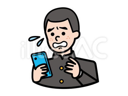 男子生徒(学ラン・スマホを見て悩む)