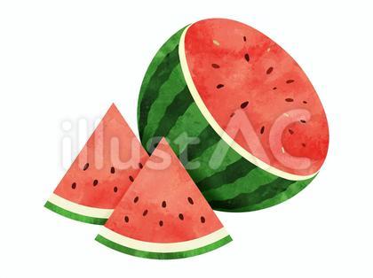 スイカの水彩イラスト 輪切りと三角カット
