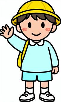 幼稚園児の水色の男の子です。 幼稚園児の水色の男の子です。 幼稚園,園児,シンプル,子供,帽子,鞄,スモック,保育,男の子,青のイラスト素材