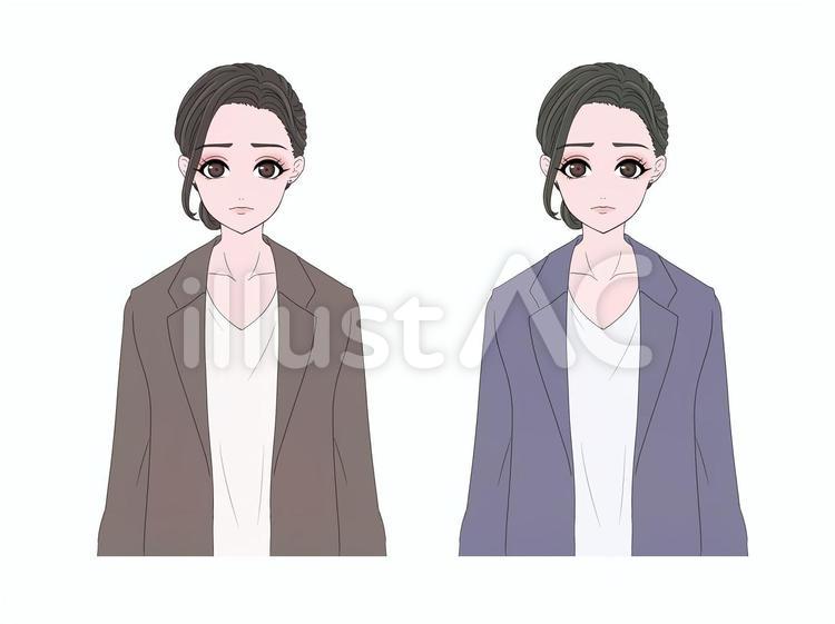 困り顔のスーツの女性(正面) 女性,スーツ,ビジネスのイラスト素材