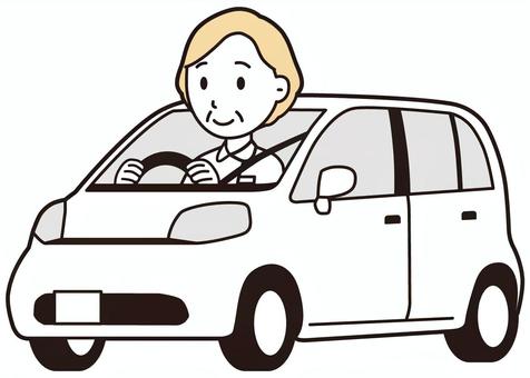  高齢看護師(黄)-574-全身 自動車,プラチナナース,看護師,高齢,女性,老人,白衣,ナース,医療,病院のイラスト素材