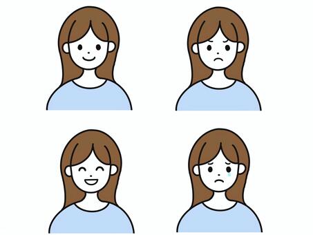 色々な表情の女性　アイコン 女性,手書き,手描き,表情,喜怒哀楽,手書きイラスト,人物,大人,喜ぶ,ニコニコのイラスト素材