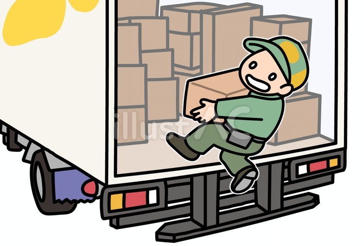 荷台からの転落２(緑服) トラック,荷台,荷物のイラスト素材