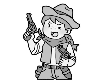 西部劇カウガール【グレースケール】 西部劇,カウガール,二丁拳銃,女性,ウインク,グレースケールのイラスト素材