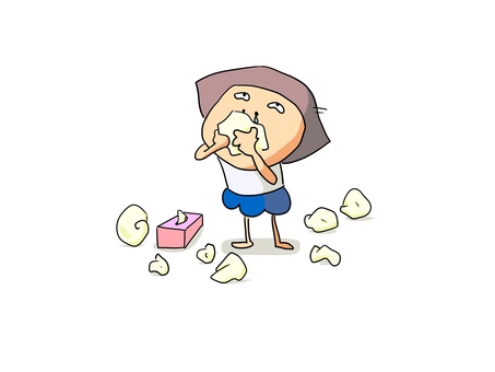 ティシュ　おかっぱ ティシュ,大量,使う,紙,大事,風邪,鼻水,おかっぱ,女の子のイラスト素材