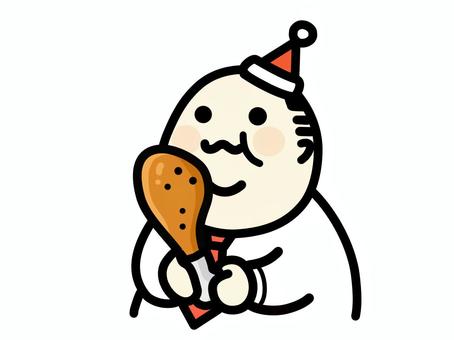 クリスマスにチキンを食べる中年男性２ おじさん,男性,中年,クリスマス,チキン,食べる,可愛い,イラスト,ごちそう,美味しいのイラスト素材