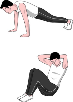 Illustration, flexiones, sit-up, formación, 