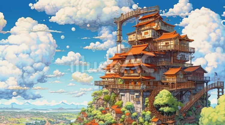 不思議な家 夏,家,雲のイラスト素材