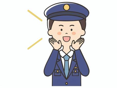 応援する男性警察官 頑張れ,叫ぶ,呼ぶ,警察官,声かけ,集客,応援,声援,お知らせ,注目のイラスト素材