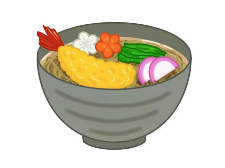 年越しそば そば,年越し,年末,大晦日,天ぷら,えび天,温かい,かまぼこ,青菜,にんじんのイラスト素材