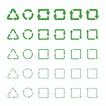 循環矢印01_緑 リサイクル,リサイクルマーク,矢印,循環,四角,三角,丸,円,サイクル,白背景のイラスト素材
