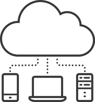 データ共有のアイコン（クラウドサービス） クラウド,ネットワーク,アイコン,線画,リモートワーク,スマートフォン,ビジネス,データ共有,テクノロジー,共有のイラスト素材