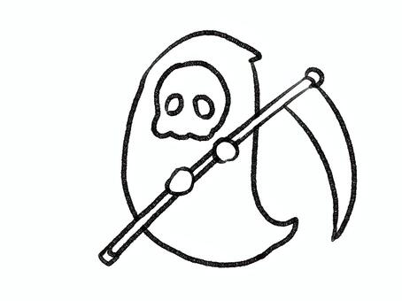 ゆるい死神線画 手描き,ゆるい,死神,落書き,背景透過,素材,アイコン,子ども向け,ホラー,ハロウィンのイラスト素材