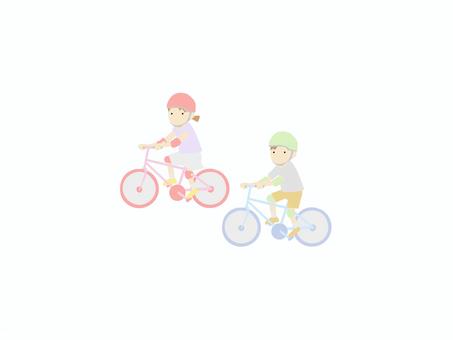サイクリングを楽しむ少年少女のミニマル サイクリング,少年,少女,自転車,自然,健康,楽しい,冒険,カラーのイラスト素材
