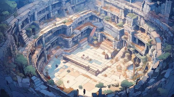 Aerial view of a game-style dungeon, JPG Aerial view of a game-style dungeon, dungeon, overlooking, path, JPG