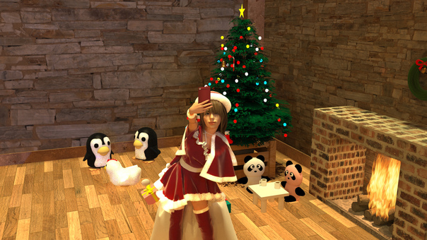 クリスマス1-4 サンタ,ツリー,暖炉のイラスト素材