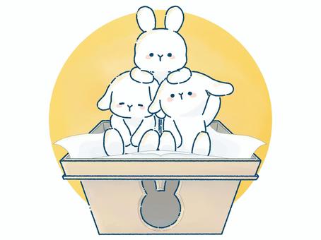 お月見団子に擬態するうさぎ_月背景 月見,団子,白,うさぎ,三方,折敷,手書き,中秋の名月,兎,動物のイラスト素材
