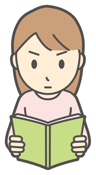  真剣に本を読んでいる若い女性 読書,女性,女の子,人,ロングヘア,若い,本,勉強,読む,書籍のイラスト素材