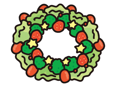 クリスマスメニュー_リースサラダ リース,サラダ,前菜,パーティー,クリスマス,xマス,輪,レタス,トマト,星のイラスト素材