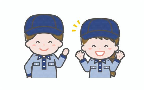 ミニ_2人_郵便配達員の男女02 男性,女性,大人,職業,仕事,郵便,配達,物流,ドライバー,配送のイラスト素材